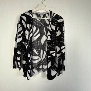 Chico's Womens Leaf Print Open Front Cardigan Sweater Size 2 Black/White Casual
